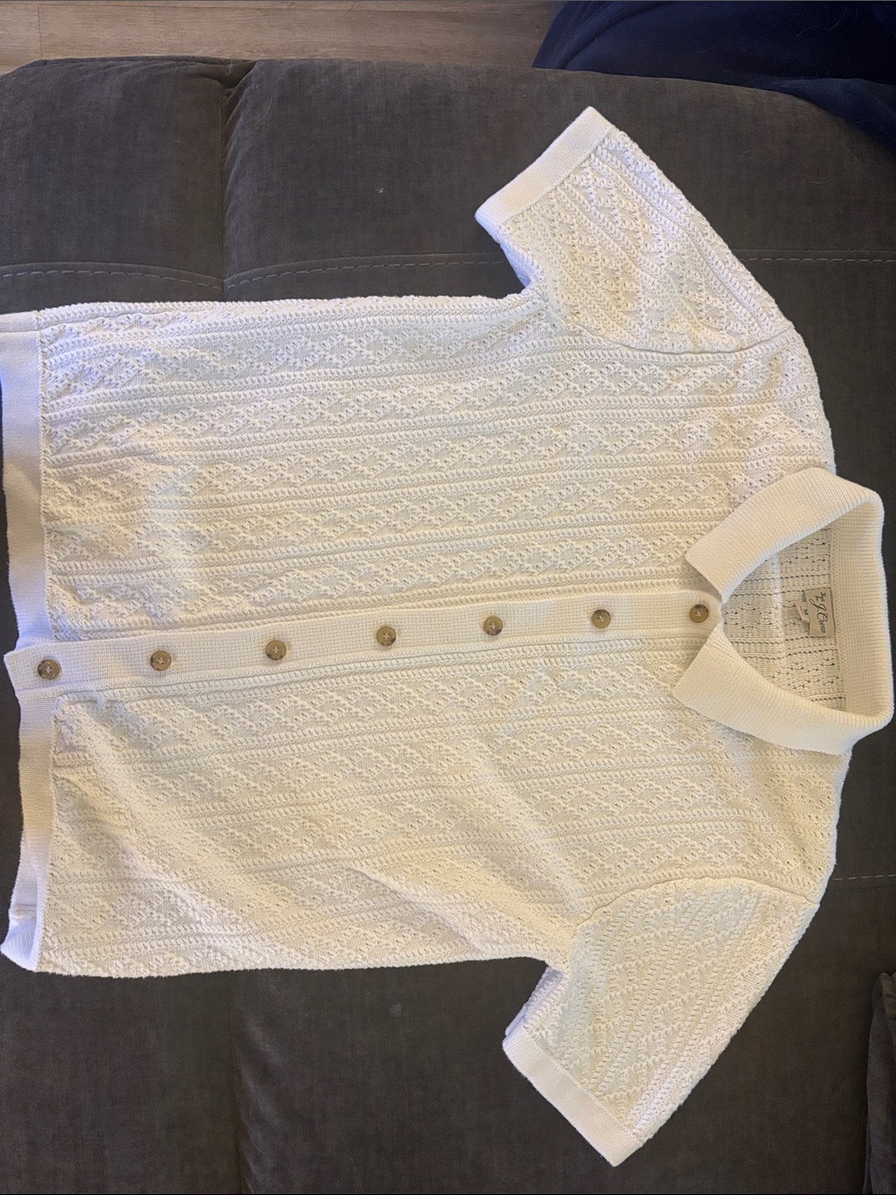 J. Crew Cream Short-Sleeve Knit Cardigan with Button Front